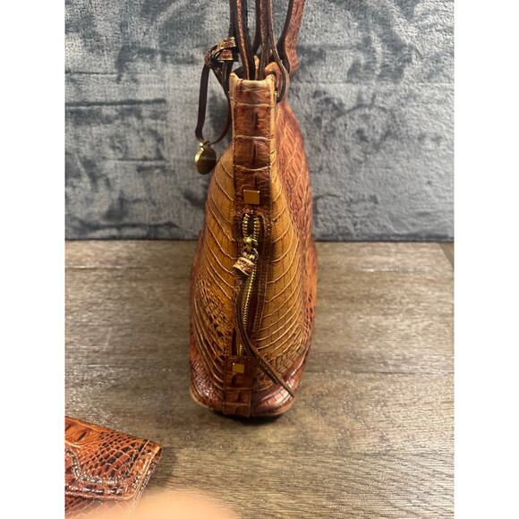 Brahmin Melbourne Croc Embossed Leather Shoulder Bag Tote Satchel & Wallet - Picture 3 of 13